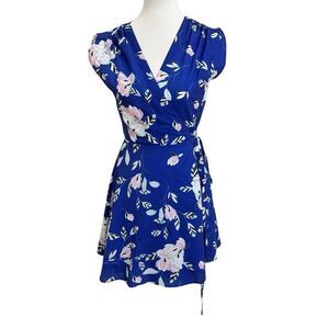 Yumi Kim Wild Side Soho Mixer Wrap Dress Blue Pink Floral Size XS